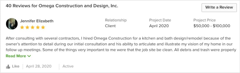 Pros request that clients write them a review on Houzz.