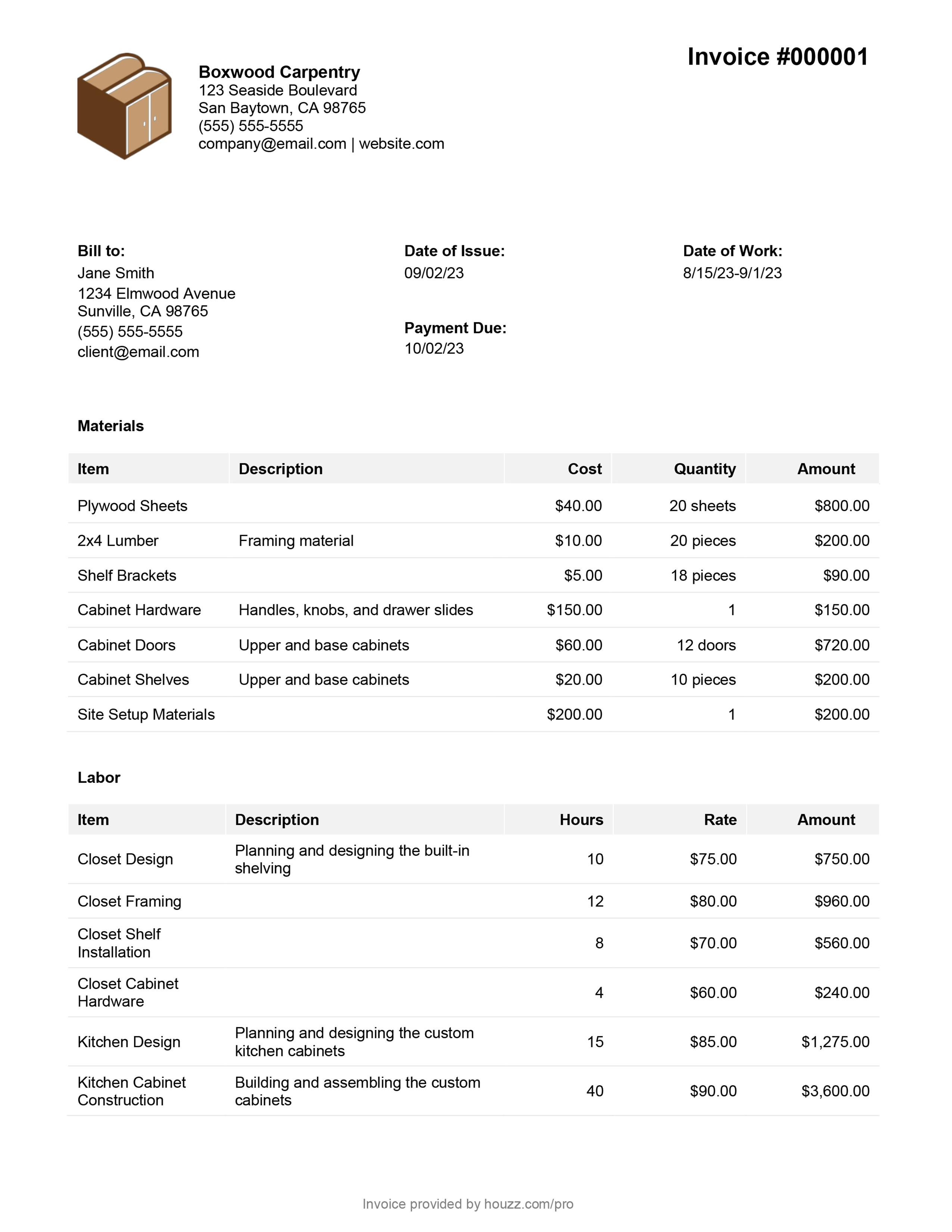 Free Carpenter Invoice Template & HowTo Guide Houzz Pro Free Carpenter Invoice Template & HowTo Guide Houzz Pro