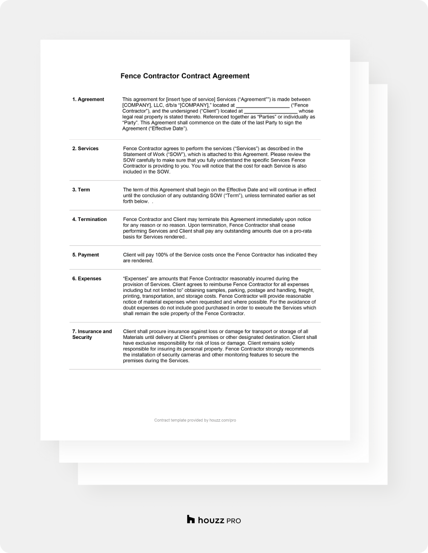 Fence Construction Contract Template & Guide | Houzz Pro