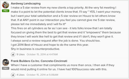Pros are able to respond to their reviews on Houzz.