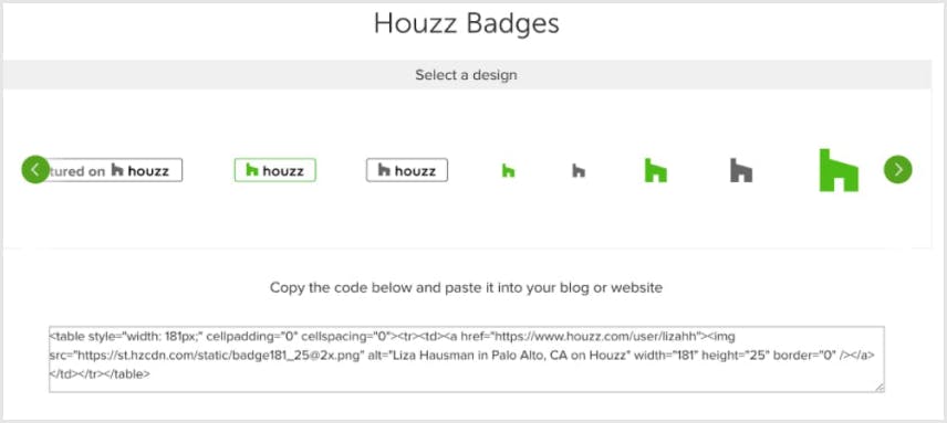 Pros put their Houzz badges and awards on their business website.