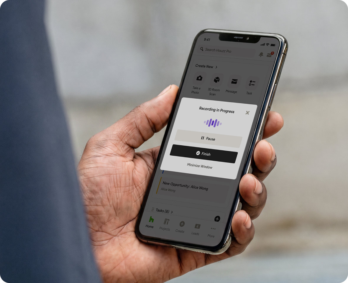 Houzz AI records jobsite video walkthroughs and transcribes audio