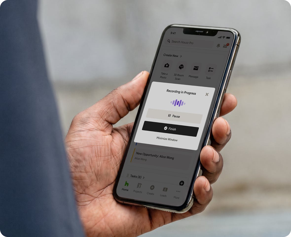Houzz AI records jobsite video walkthroughs and transcribes audio