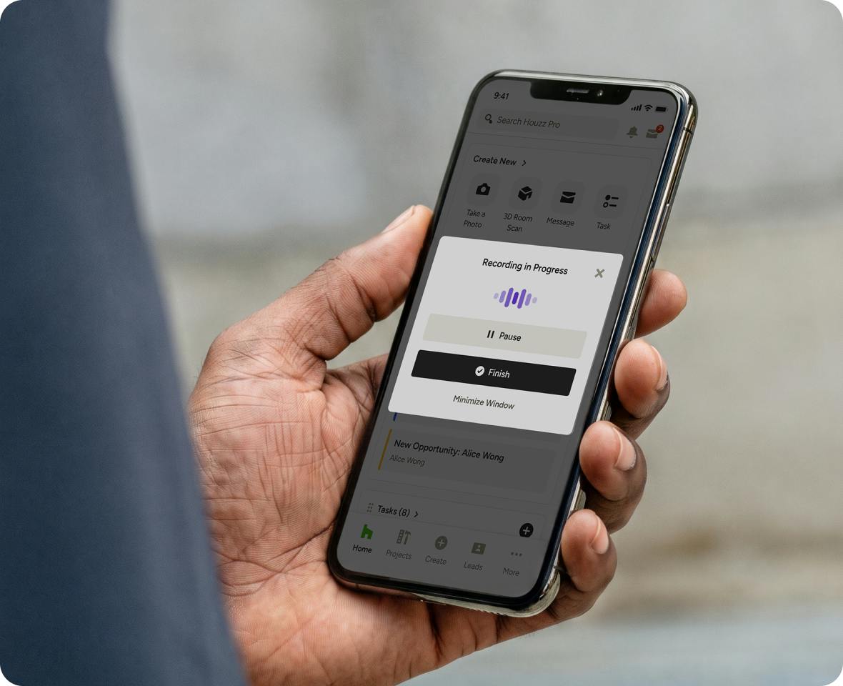 Houzz AI records jobsite video walkthroughs and transcribes audio