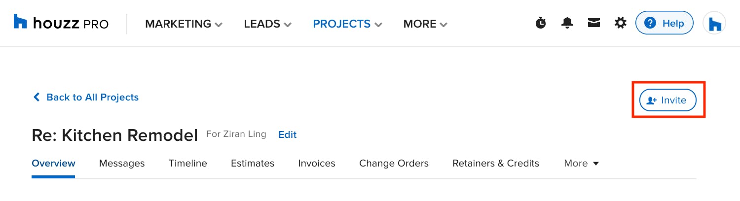 invite subs to your houzz pro project 
