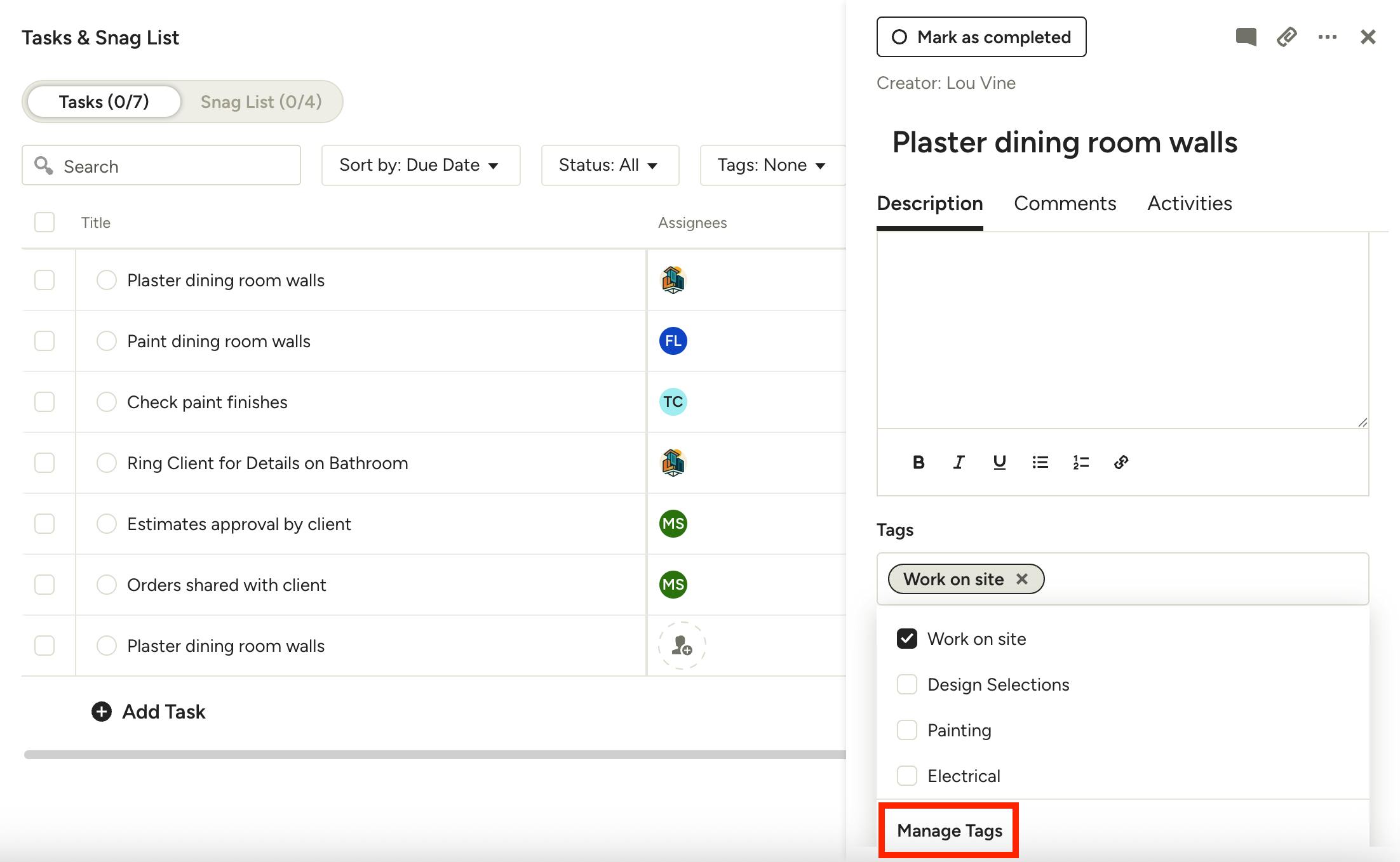 How to Organise Tasks with Tags | Houzz Pro