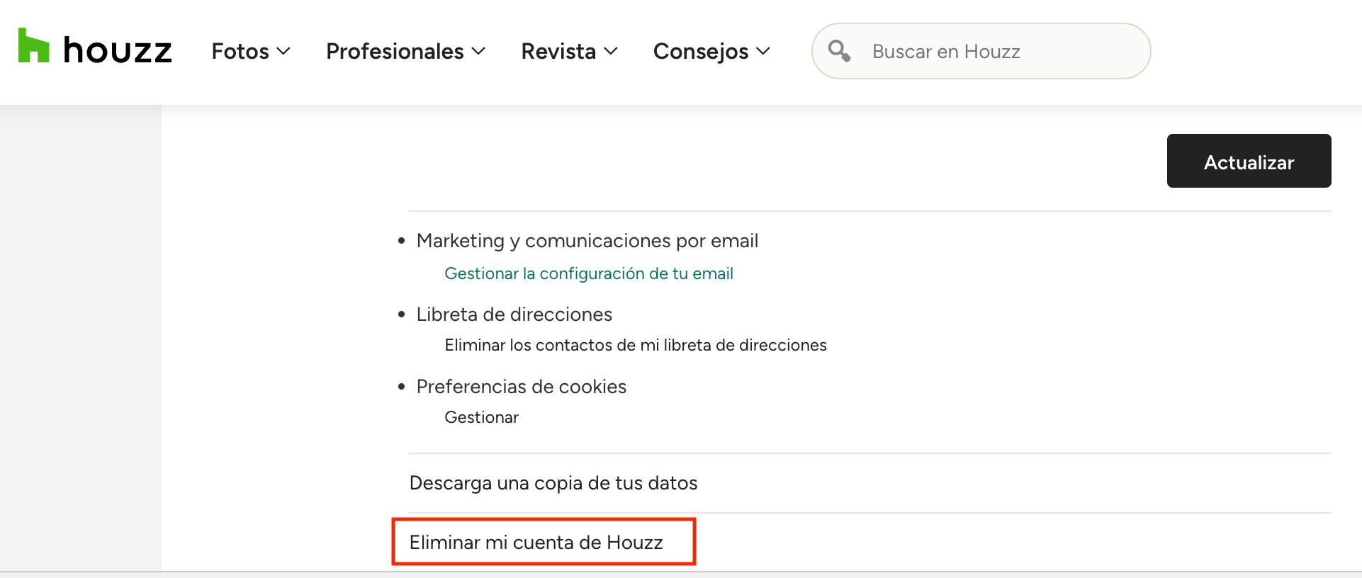 ¿Cómo elimino mi cuenta? Houzz | Houzz Pro