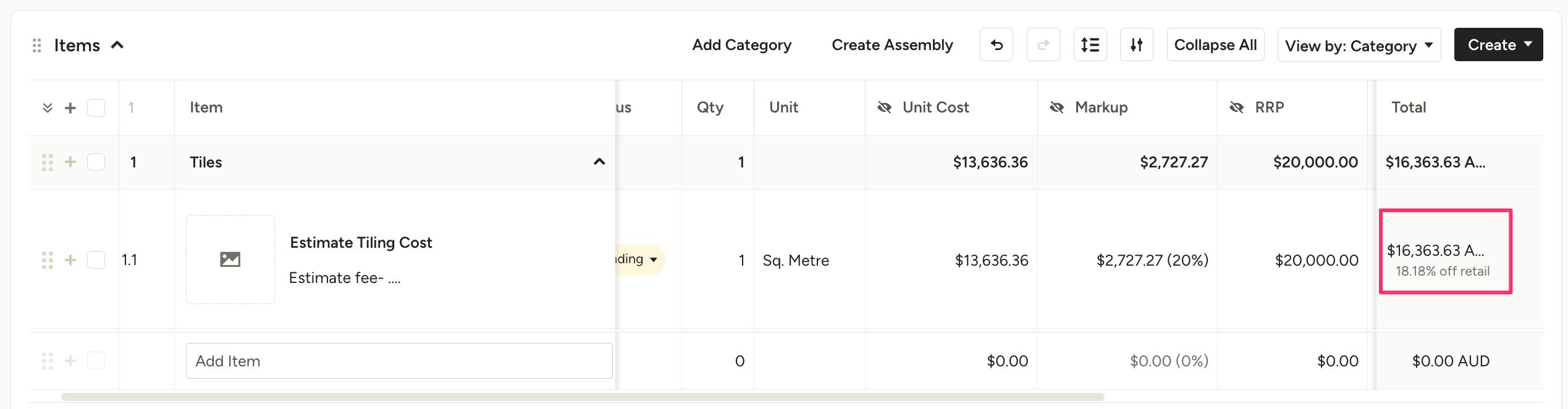 Per Box Rrp Showing Client Savings on RRP per Line Item | Houzz Pro