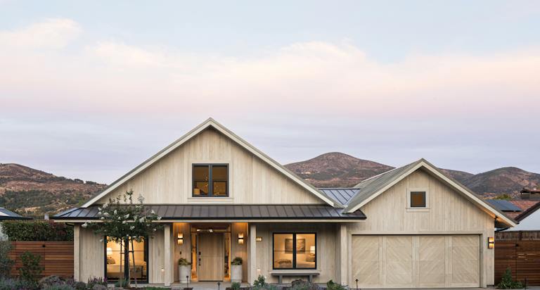 Warm colors, black trim and beams are in